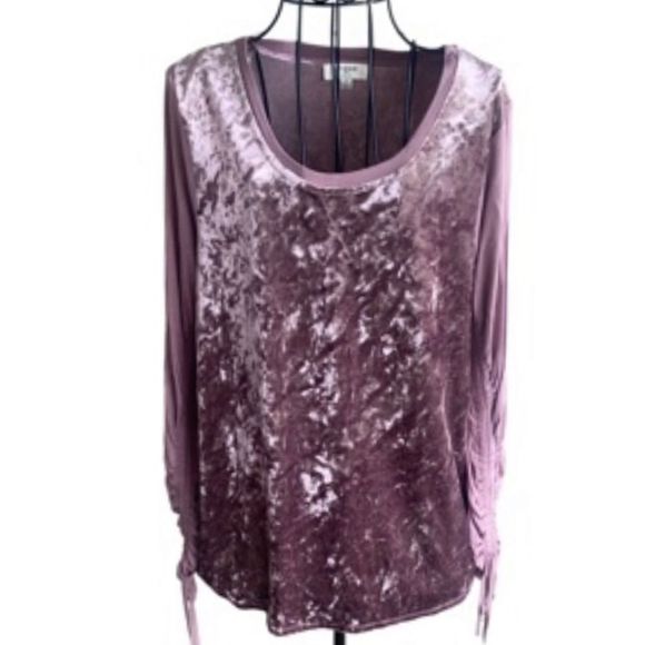 Umgee Crushed Velvet Dusty Rose Bohemian Top Cinch Draw String Sleeves Sz Small - Picture 1 of 12